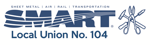 Sheet Metal, Air, Rail, Transportation. Local 104 Logo 